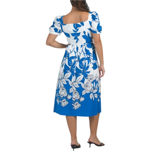 ADRIANNA PAPELL Puff Sleeve Floral Midi Dress - Picture 2 of 4